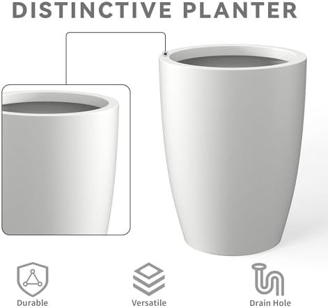 Kante 18.1",20.5",22.4" H Tall Round Concrete Planters Set of 3, Outdoor Indoor Modern Decorative Plant Pots with Drainage Hole & Rubber Plug for Home & Garden Pure White - Image 5