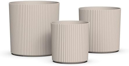 Mayne Haven Round Fluted Modern Planter Set, Chai, 3-Pack - Image 2