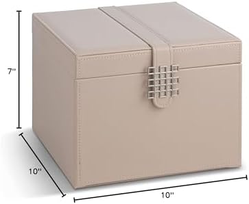 Glenor Co Earring Organizer Holder - 75 Small & 4 Large Slots Classic Jewelry Box with Drawer & Modern Closure, Mirror, 4 Trays Earrings, Ring or Chain Storage - PU Leather Case - Sand - Image 5