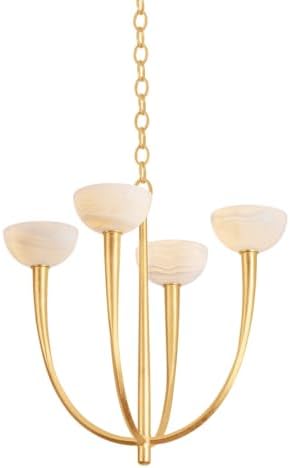 Hudson Valley Lighting Maywood 4-Light Chandelier | Vintage Gold Leaf Finish | Made of Iron & Natural Stone | Damp-Rated for Bathroom Use | Adjustable Hang Height 27-79" | 9023-VGL by HudsonValleyLighting