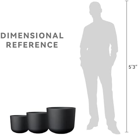 Kante Set of 3 Black Concrete Capsule Round Planters for Modern Home - Image 7