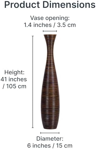 Leewadee Large Floor Vase 41 inches Mango Wood for Pampas Grass, Dried Flowers - Image 5