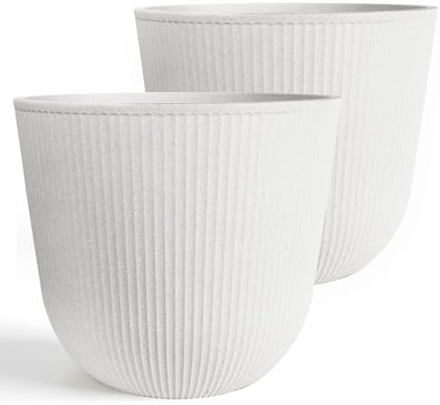 Worth Garden Plastic Round Large Planters, Set of 2 White Plant Pots by WORTH