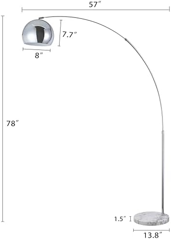 Major-Q Modern Standing Adjustable Floor Lamp with Metal Dome Shade & Marble Base for Living Room - Corner Light Arc Lamps for Bedrooms in Silver Finish - Image 2