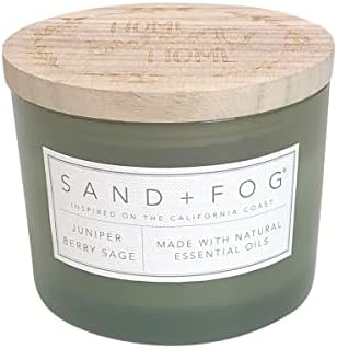 Sand + Fog Scented Candle - Juniper Berry Sage – Additional Scents and Sizes – 100% Cotton Lead-Free Wick - Luxury Air Freshening Jar Candles - Perfect Home Decor – 12oz by SandFogHome
