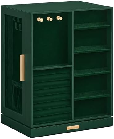 SONGMICS Jewelry Box Organizer, 360° Rotating, 5 Drawers, Forest Green - Image 6