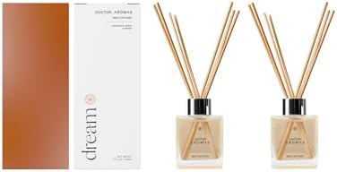 Doctor Aromas Premium Reed Diffuser Diffuser Glass Jar Set Elegant Scent for Home, Room or Bathroom and Fresh Air Scent Lasting Home Fragrance Over 90 Days (Pack of 2, Dream) by DOCTORAROMAS