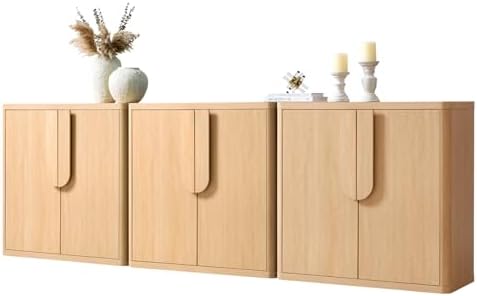 93.42'' Sideboard Buffet Cabinet W/Storage, Modern Accent Cabinets W/Curved Handles & Adjustable Shelves, 6 Doors Coffee Bar Buffet Table Credenza for Living Room Kitchen Hallway, Natural Oak by NOWABAY