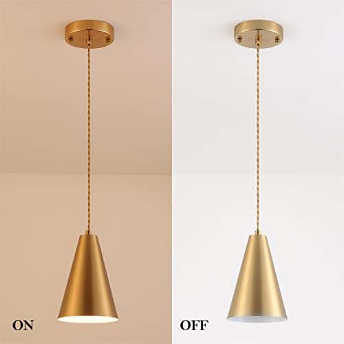 Dijiahua Brass Pendant Lights Kitchen Island,Gold Dining Room Light Fixtures Over Table with Cone Metal Shade, Modern Vintage Mini Chandeliers,Adjustable Cord Hanging Lighting for Bar,Sink.(1 Pack) - Image 7