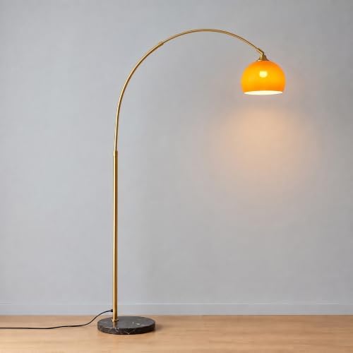 Mid Century Modern Orange Arched Floor Lamp with Black Marble Base by BOFEA