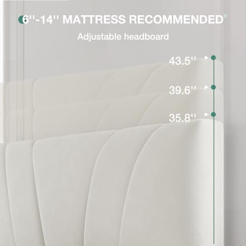 Novilla King Bed Frame and Headboard, King Bed Frame, Velvet Upholstered Bed Frames, No Box Spring Needed, Heavy Duty Feet, Easy Assembly, White Velvet - Image 4