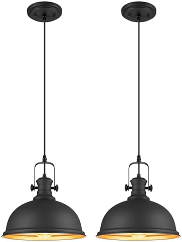 2-Pack Black Pendant Lights for Kitchen Island, 11.5" Metal Shade by Audickic