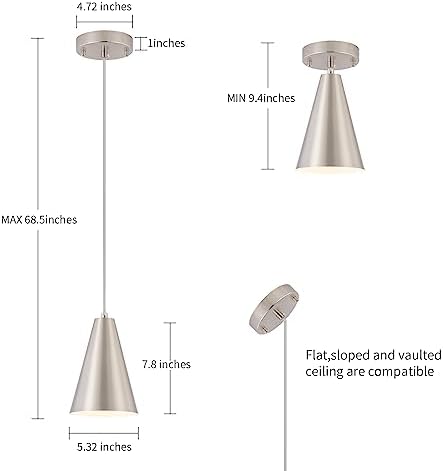 Brushed Nickel Pendant Lights Kitchen Island,Dining Room Light Fixtures Over Table 3 Pack with Silver Cone Metal Shade, Modern Farmhouse Small Chandeliers,Adjustable Cord Hanging Lighting for Sink - Image 4