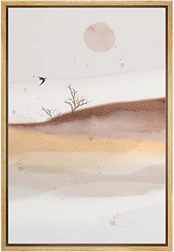 NWT Framed Canvas Print Wall Art Bird Fly Orange Pastel Forest Mountain Animals Abstract Illustrations Modern Art Rustic Minimal Relax/Calm Boho for Living Room, Bedroom, Office - 16"x24" Natural by NWT