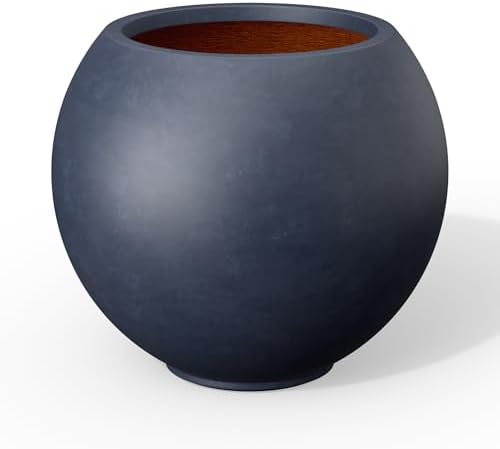 Kante Small Round Sphere Charcoal Concrete Planter 11" Dia, Outdoor by Unknown