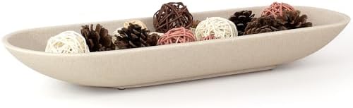Long Decorative Bowl for Centerpiece, Dough Bowl for home decor 18" Beige by LINCHUAN