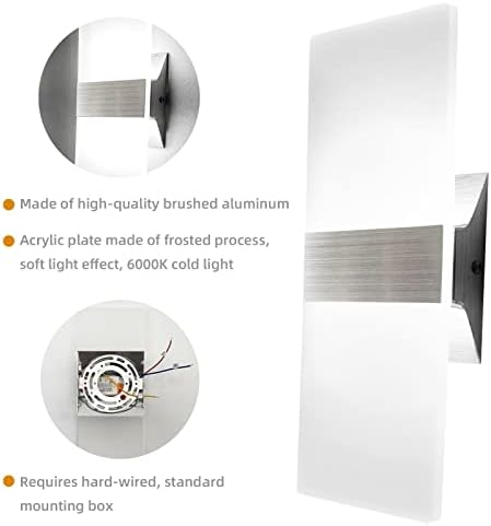 KICAAO Modern Wall Sconces Set of Two, Led Wall Light 10w, 6000k White Light Up Downlight, Hardwired Acrylic Wall Light Lighting, Suitable for Living Room Corridor Bedside (Cool White 6000K 2Pack) - Image 5