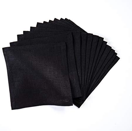 Solino Home 100% Linen Cocktail Napkins Black, Fete 6 x 6 in, Set of 12 by SolinoHome