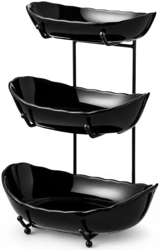 HBlife 3 Tier Fruit Bowl, Ceramic Fruit Basket for Kitchen Counter by HBlife