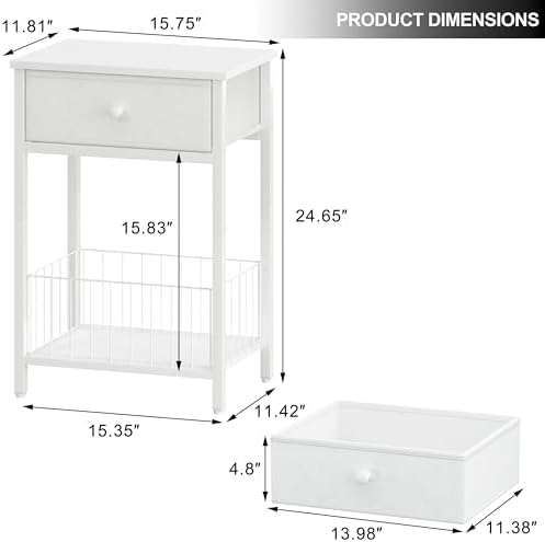 White Small nightstand, White Nightstand, Side Table for Small Spaces, 2 Tiers Storage Shelves End Table, Night Stand for Living Room, Bedroom, Dorm LNT0061W2 - Image 3