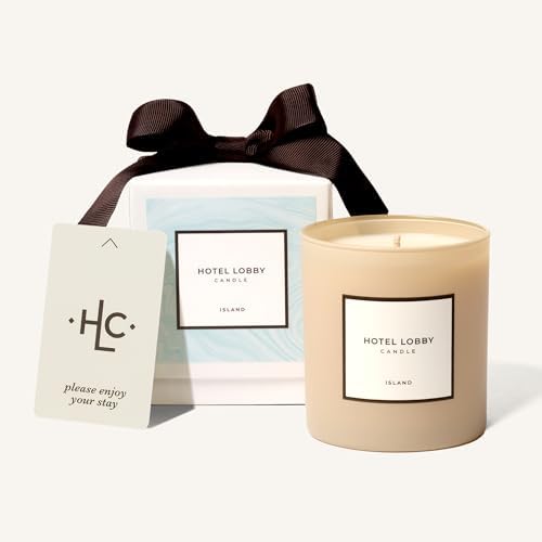 Hotel Lobby Island Candle – Luxury Hand-Poured 9.75oz 100% Soy Wax with Coconut, Vanilla, Rum, Jasmine, and Sandalwood – Paraffin-Free, Infused with Essential Oils, 65-Hour Clean Non-Toxic Burn by HotelLobbyCandle