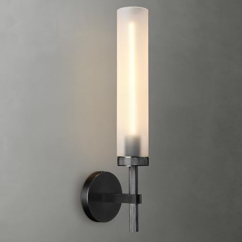 Bblack Knurled Wall Sconce 20", Bathroom Wall Sconce,Glass Tube Brass Sconces Wall Lighting,Bathroom Sconces Side of Mirror,Vanity Sconce Lights for Bath by ZHFLT