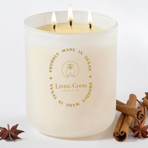 Fall Fresh Cinnamon Bark Essential Oil - Warm & Spicy Pure Beeswax Candle - 90+ Hours Long Burning - Non-Toxic Scented Candles for Autum Home Decor & Aromatherapy for Anxiety Relief - Natural - 15 OZ by LivingGoodCandleCo