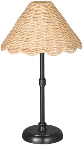 Cordless Boho Rattan Table Lamp Black, 5200-mAh Rechargeable Battery, 3-Level Brightness Dimmable, Build-in Integrated LED 320 Lumen Max, Rattan Shade, for Bedside Restaurant Dining Table by FOLUX