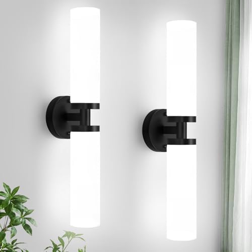 Wall Sconces Set of Two, Matte Black Bathroom Sconces Wall Lighting with Milky White Glass, Hardwired Modern Sconces Wall Decor Set of 2 Bathroom Light Fixtures for Mirror Living Room Hallway Bedroom by Indoibrightenyourbathroom