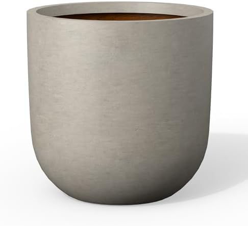Kante Accent Round Capsule Weathered Concrete Planter 13.8" Dia, Outdoor by Unknown