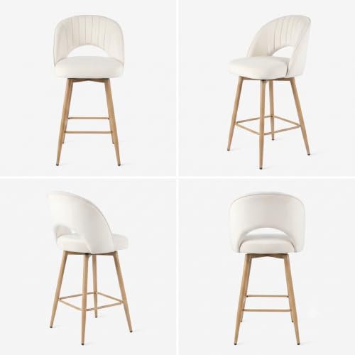 Swivel Bar Stools Set of 4, Counter Height Barstools for Kitchen Island, 26" Seat Height Bar Chairs for Dining Room, Velvet Upholstered Bar Stool with Back and Footrest, White - Image 5