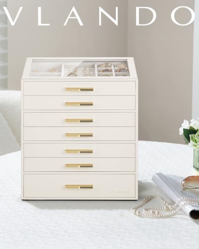 VLANDO Jewelry Box Organizer, 7-Layer Storage Drawers, Glass Window, Modern - Image 2