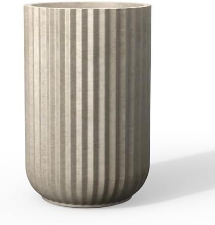 Kante Large Round Column Weathered Concrete Planter 21.7" Tall, Outdoor by Unknown