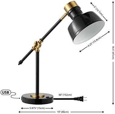 JONATHAN Y Allegra Metal Task Desk Lamp USB Port 18.5", Black/Brass Gold - Image 6