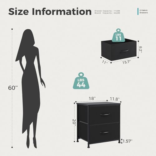 DUMOS Night Stand Small Dresser for Bedroom with 2 Drawers, Bedside Table - Image 3
