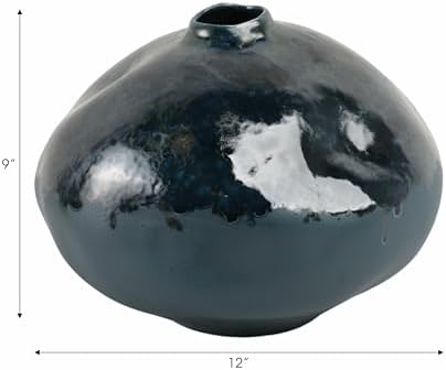 Polished Ceramic Vase for Bathroom Decor - Circle Earthenware Centerpiece for Home, Bedroom, Kitchen, and Living Room - Contemporary Flower Pots for Office, Entryway and Hallway - 9", Blue - Image 4