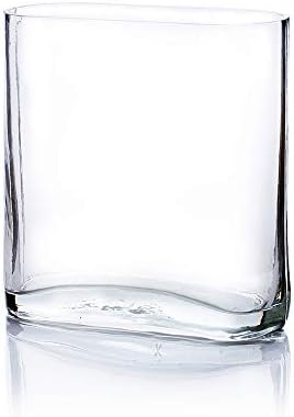 WGV Tall Rectangle Block Vase, Width 3", Length 7", Height 8", Clear Round Glass Floral Container Wedding Party Event Home Office Decor, 1 Piece by WGVInternational-OpusGlassware