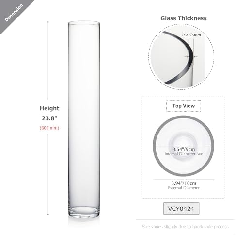 WGVI Quality Thick Weighted Tall Clear Cylinder Glass Vases, 4" W x 24" H, Flower Arrangement Floating Candle Holders Wedding Centerpieces Event Floral Tabletop Display Décor, Bulk Wholesale, 6 Pcs - Image 2