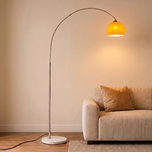 72in Mid Century Modern Orange Arc Floor Lamp with White Marble Base by BOFEA