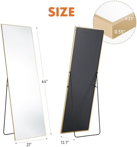 DUMOS Full Length Mirror 64"x21" Full Body Floor Mirror for Bedroom or Cloakroom, Can Stand Alone, Hang or Lean Against Wall, Tall Wall Mirrors with Stand, Gold - Image 3