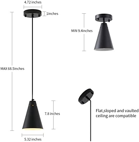 Black Pendant Light for Kitchen light fixtures,Small Modern Industrial Chandeliers with Cone Metal Shade,Mini Adjustable Cord Hanging Lighting Fixtures for Over island,Bar,Dining Room.(1 Pack) - Image 4