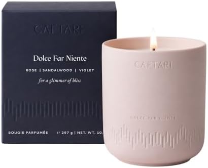 CAFTARI Luxury Aromatherapy Candle | Rose & Sandalwood Scented | 60 Hour Burn | Clean Coconut Soy Wax | Vegan, Gift-Ready Candle for Sleep & Home Spa Feel | Dolce Far Niente by Caftari
