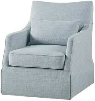 Martha Stewart London Swivel Chair - Solid Wood & Plywood, Skirted Metal Base Accent Armchair, Lumbar Pillow -Modern Classic Family Room Sofa Furniture Bedroom Lounge, 28"X31.5"X35.25", Light Blue by MarthaStewart