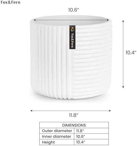 Fox & Fern Large Planter for Indoor or Outdoor, White Matte, 12 Inch - Image 6