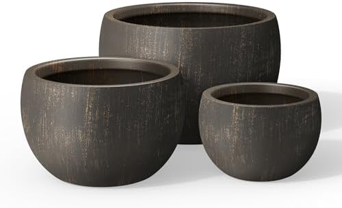 Kante Set of 3 Vintage BRN Concrete Bowl Planters 19.9" 15.7" 11.8" Dia by Unknown