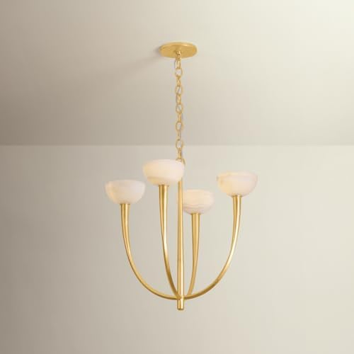 Hudson Valley Lighting Maywood 4-Light Chandelier | Vintage Gold Leaf Finish | Made of Iron & Natural Stone | Damp-Rated for Bathroom Use | Adjustable Hang Height 27-79" | 9023-VGL - Image 3