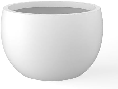 Kante Small Round Bowl White Concrete Planter 11.8" Dia, Outdoor by Unknown