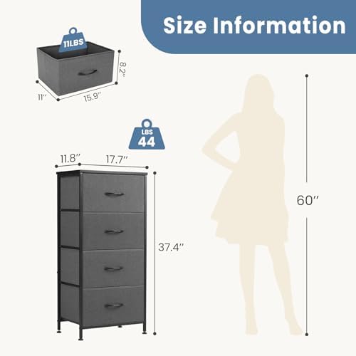 DUMOS Nightstand, Bedside Table with 4 Fabric Drawers - Image 3