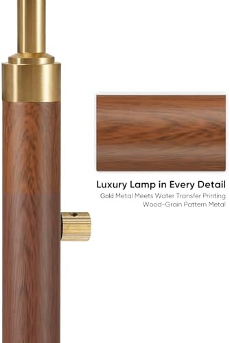 Dimmable Floor Lamp for Living Room, 65" Tall Metal Standing Lamp with LED Bulb, Mid Century Modern Arc Floor Lamp with Linen Shade for Bedroom, Reading Room, Office & Nursery, Gold and Walnut Color - Image 3