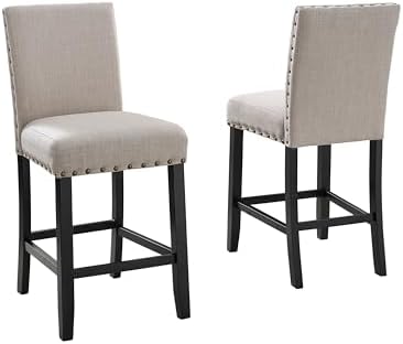 Biony Tan Fabric Counter Height Stools with Nailhead Trim, Set of 2 by RoundhillFurniture